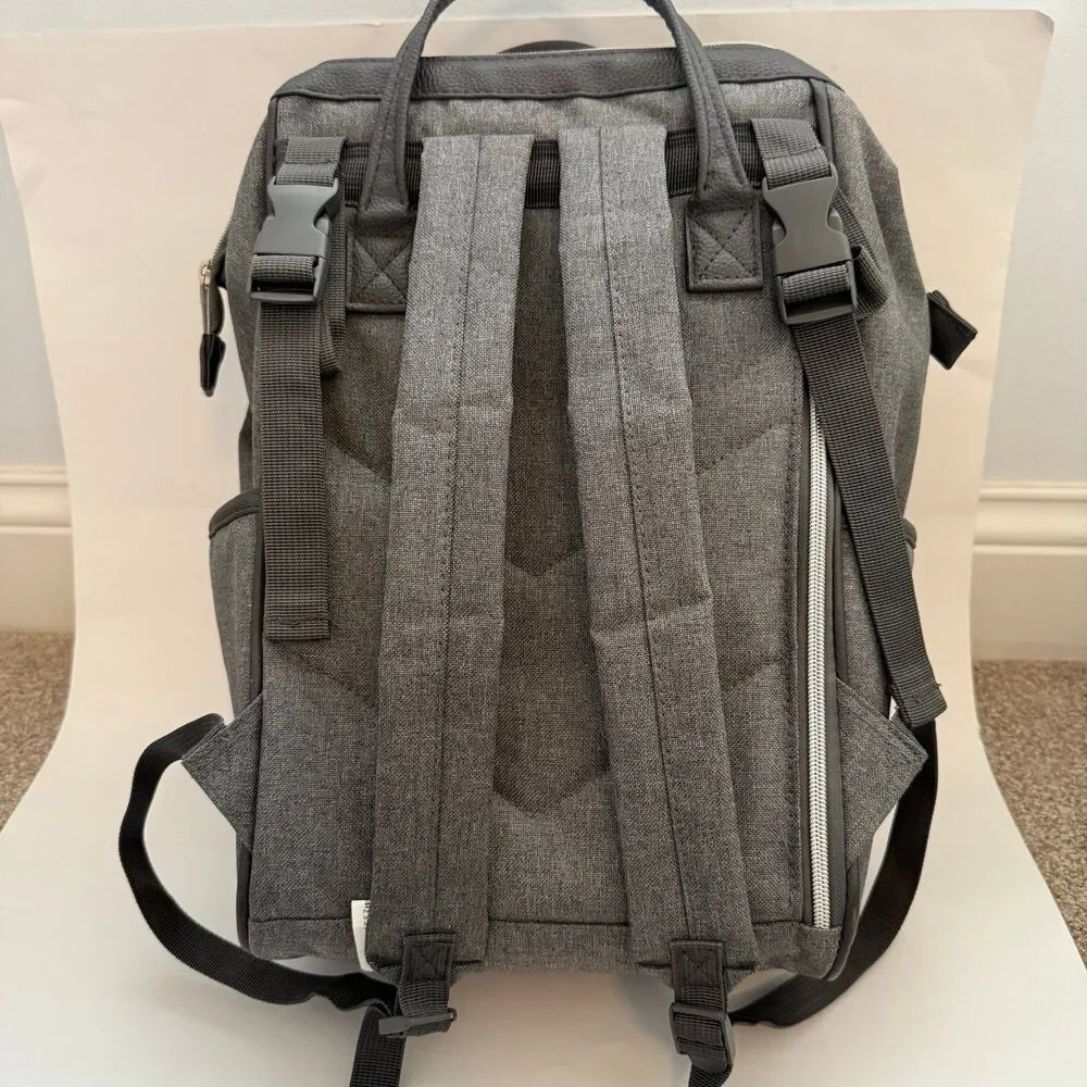 Banana Fish Midi Backpack Diaper‎ Bag Gray Insulated Bottle Holder Changing Pad